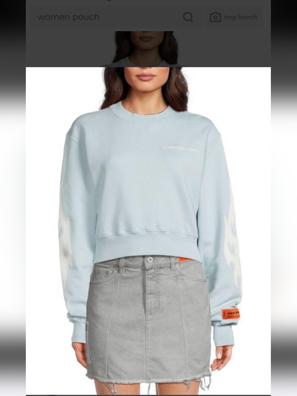 Heron Preston Light Blue Cropped Sweatshirt with White Sleeve Graphics